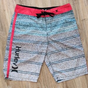 Hurley BUCKLE Men's Striped Swim Shorts - Red, Gray And Blue